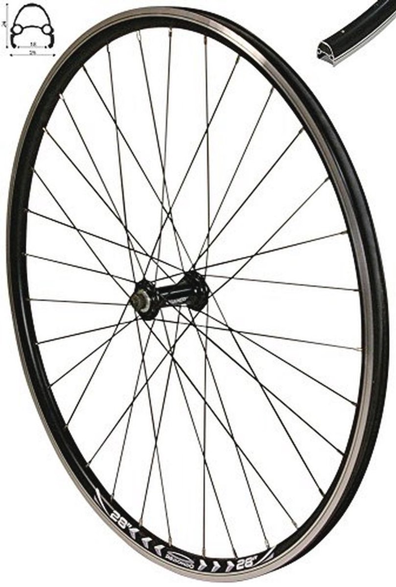 28 inch voorwiel fiets V-profiel holle kamer velg zwart