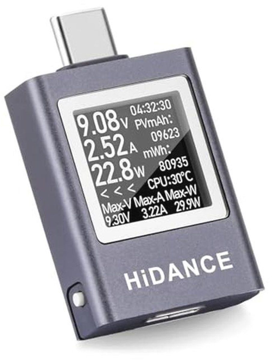USB C Meter - Multimeter voor Spanning en Stroom, 0-50V, 0-12A