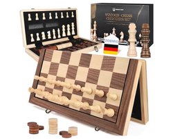ZOBMIO Schaakbord van hout, 2-in-1 schaakbord, draagbaar schaakbord, opvouwbaar schaakbord voor familiefeesten, feestactiviteiten, reisschaakbord, schaakset voor kinderen (39 x 39 cm)