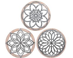 DMYBC 3 Pcs Rustic Wall Decor Round Farmhouse Wall Decoration Metal Wooden Frame Wall Decorations for Home Living Room Dining Room Bedroom Kitchen Hallway