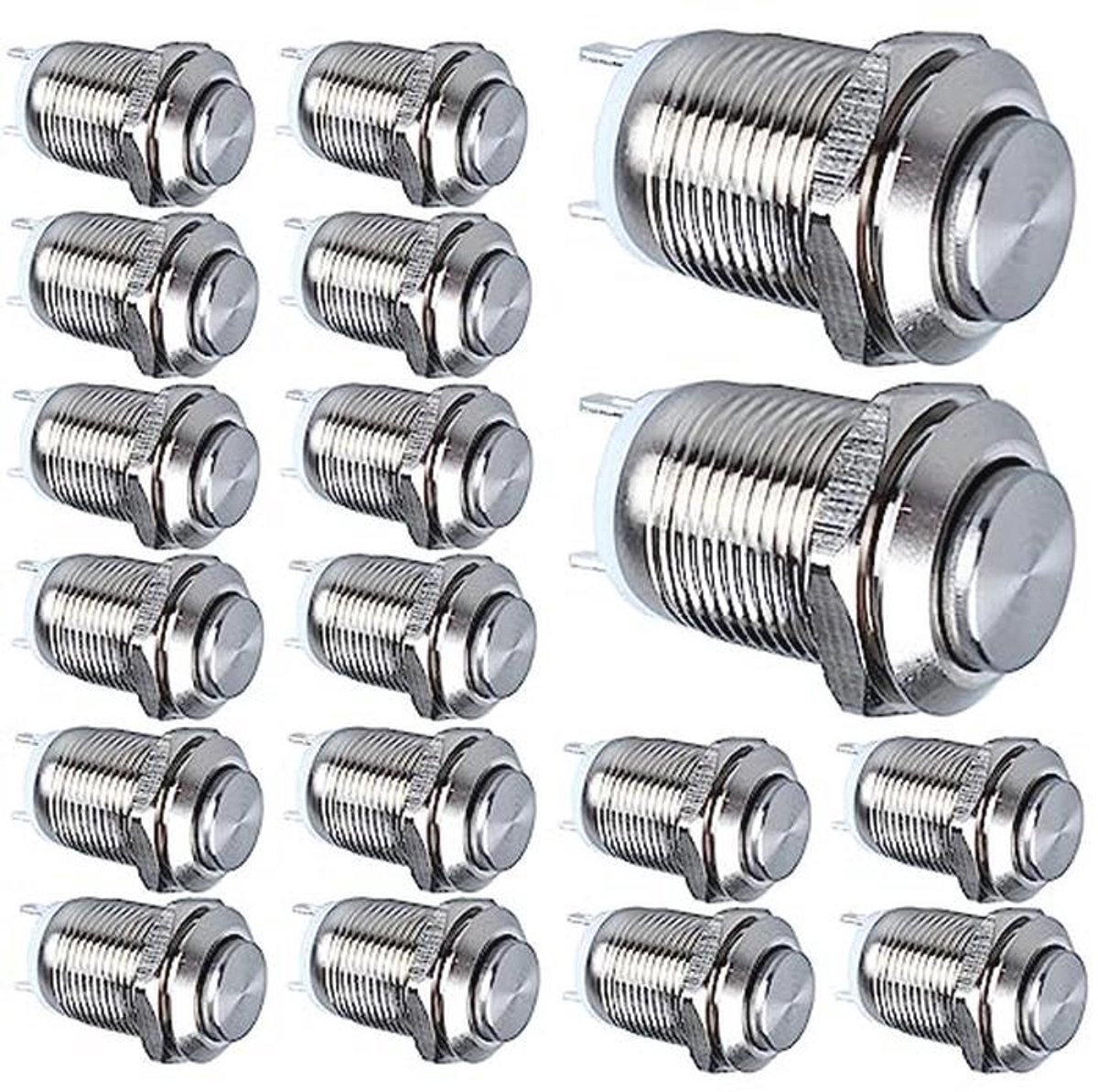18pcs 12mm Momentary Waterdichte Drukknop Aan-Uit - Roestvrijstaal Hoog Hoofd