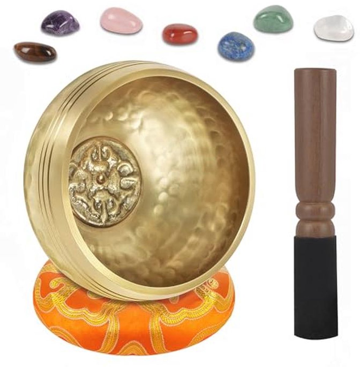 Tibetaanse Klankschaal Set 8 cm - Inclusief 7 Chakra Kristallen voor Meditatie en Ontspanning