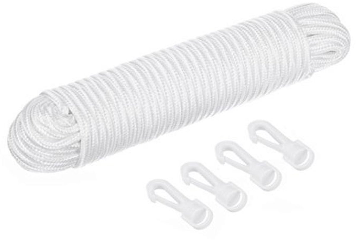 80ft Nylon Vlaggenlijn met Clips - 1/4 Inch Dikke Haringlijn