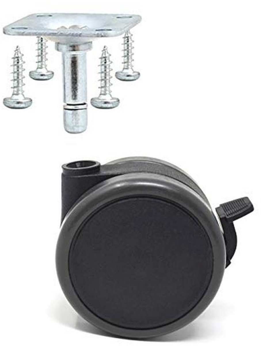 Set van 4 universele meubelwielen met rem en dubbele wielen Ø 75 mm
