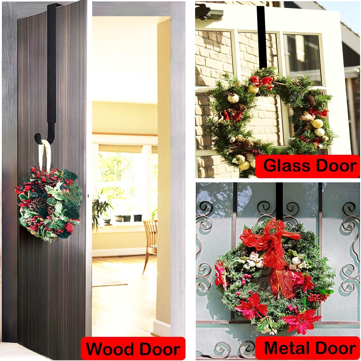 Kranshanger - 1 stuk - Kerstkrans hanger - verstelbaar van 38 tot 65 cm - Kranshanger voor voordeur - Haken - deurhanger - kerstkransen ophangen - voor deur voor kerstkransen, decoraties en haak - zwart – foto 4