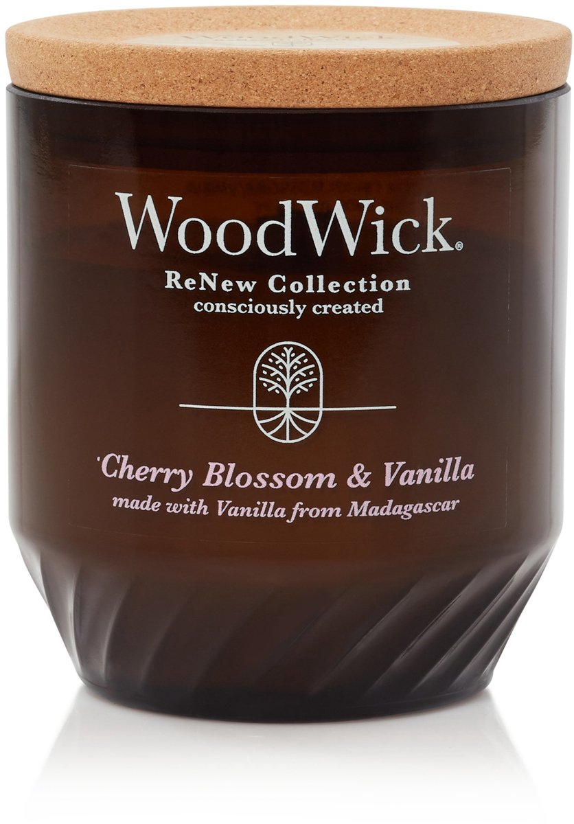 WoodWick ReNew Large Geurkaars - Cherry Blossom & Vanilla - 75 branduren Bruin