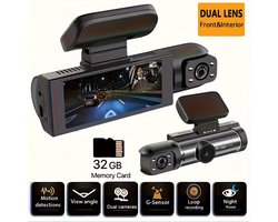 Dual‑Lens Dash Cam – Full HD 1080 p Voor & Achter, Nachtzicht & G‑Sensor – Inclusief 32 GB Geheugenkaart