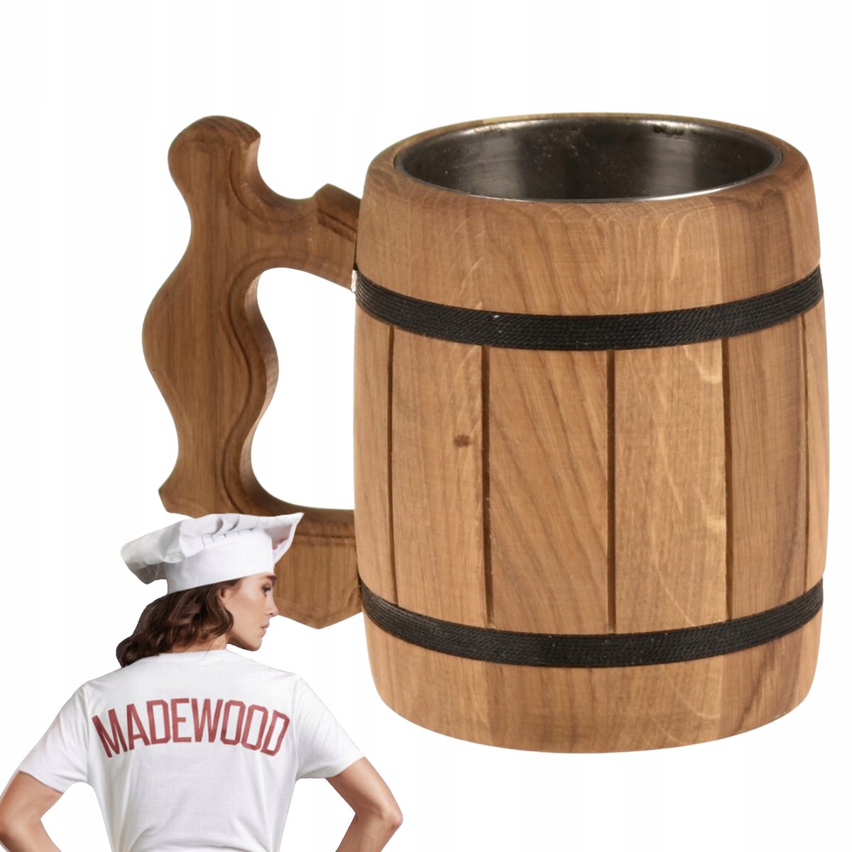 Premium Houten Bierpul met Metalen Inzet - 500ml