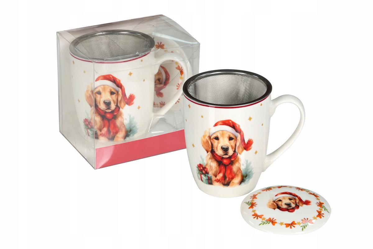 Keramische Mok met Infuser & Deksel - 350ml - Feestelijk Hondje