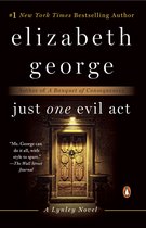 Boekcover: De titel 'Just One Evil Act' staat in sierlijke letters boven een antieke, dubbele deur met een krans erop. #1 New York Times bestseller.