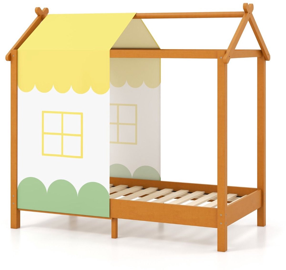 GranMaison Bedhuisje - Kinderbed - Peuterbed - Vloerbed - Met Uitvalbeveiliging - 152 x 82 x 150 cm - Bedbank - Exclusief Matras – Bruin Naturel hout