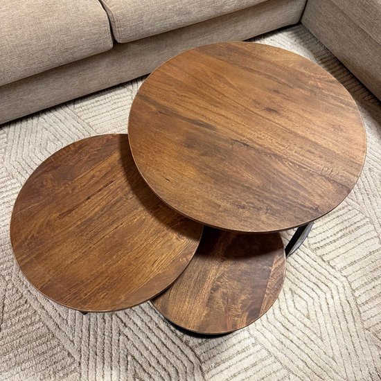 IronWood de table basse IronWood Triole - Set de 3 - Bois de manguier - Rond