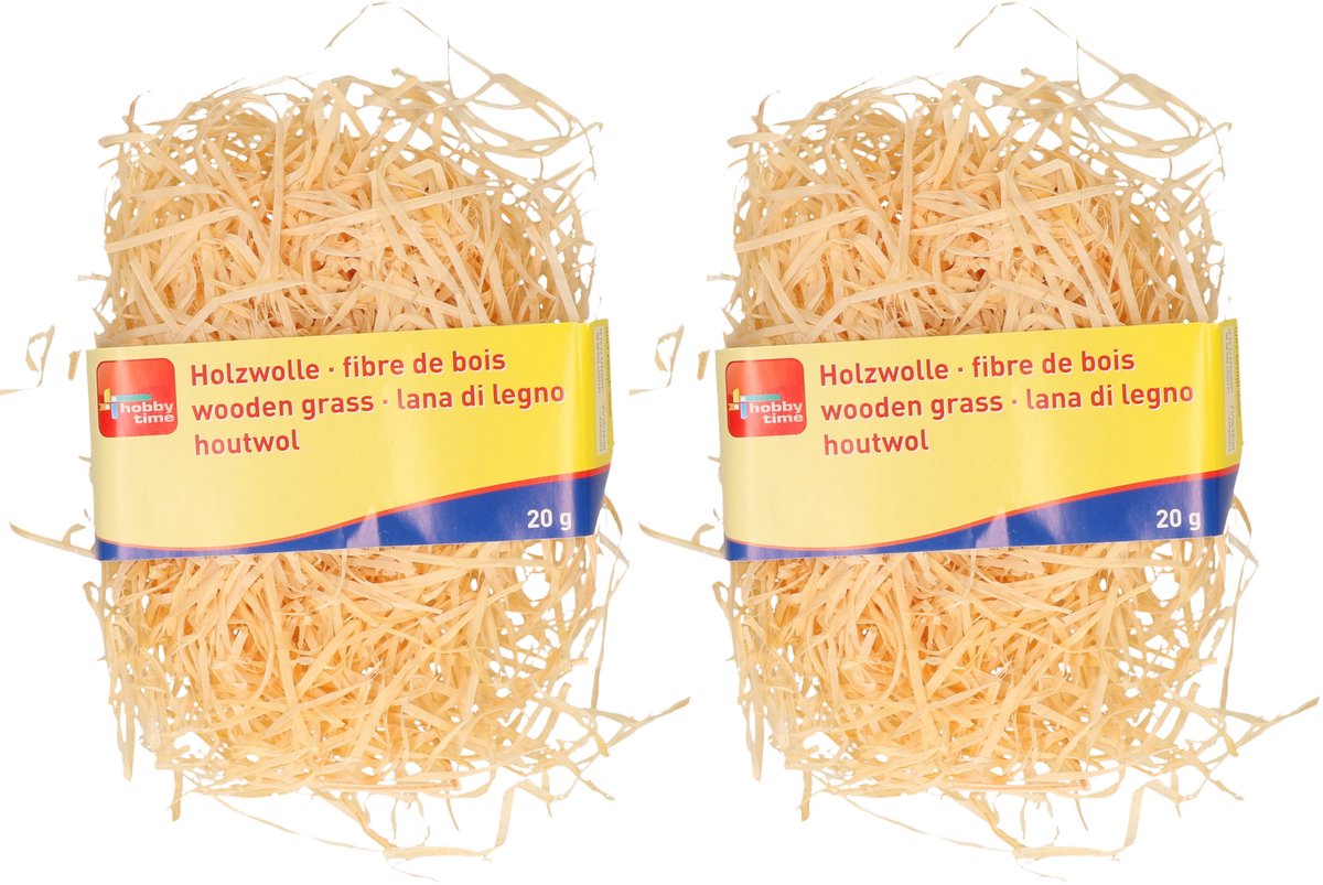 Glorex Naturel kleur houtwol - 2x - 20 gram - Vulmateriaal voor wijnkisten - cadeauverpakkingen en fruitmanden