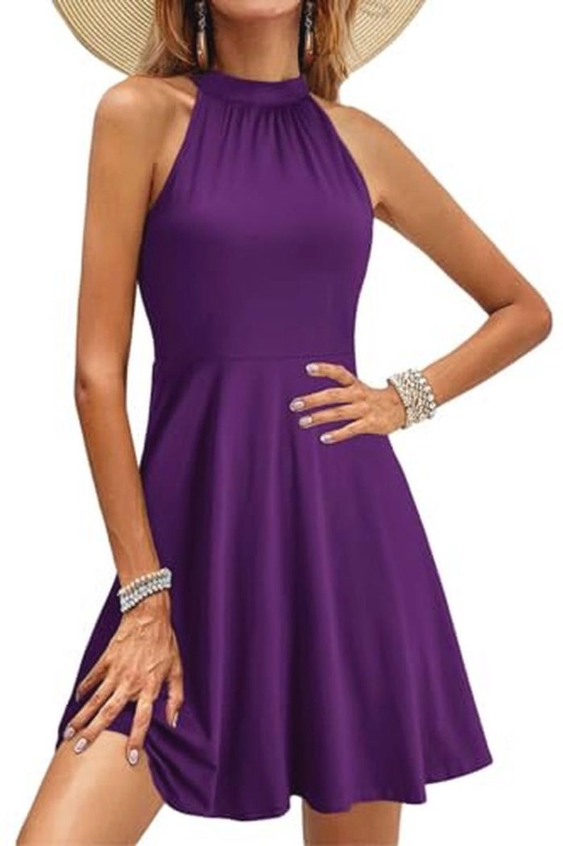 Zomer Jurk Dames Mouwloos Halter Nek Casual Katoenen Soondress