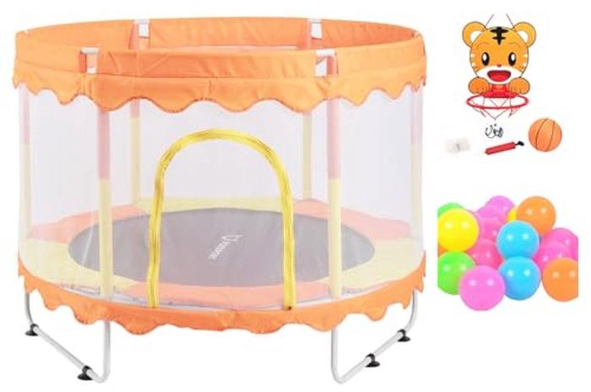 Indoortrampoline met Veiligheidsnet en Basketbalkorf voor Kinderen - Veilige en Leuke Sportervaring