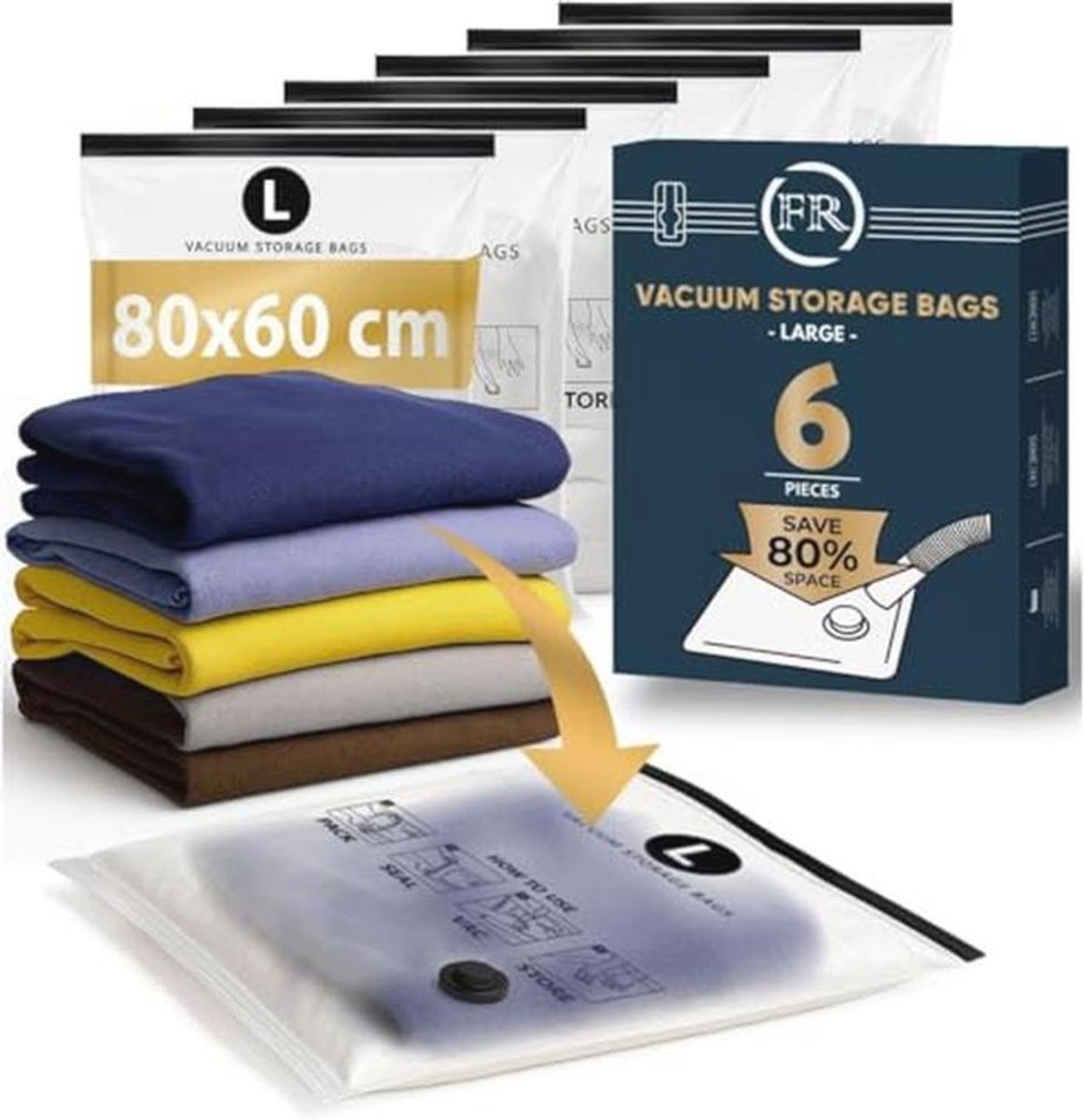 Vacuümzakken voor Kleding - 6 Stuks L 80x60cm - Ruimtebesparende Opslagoplossing