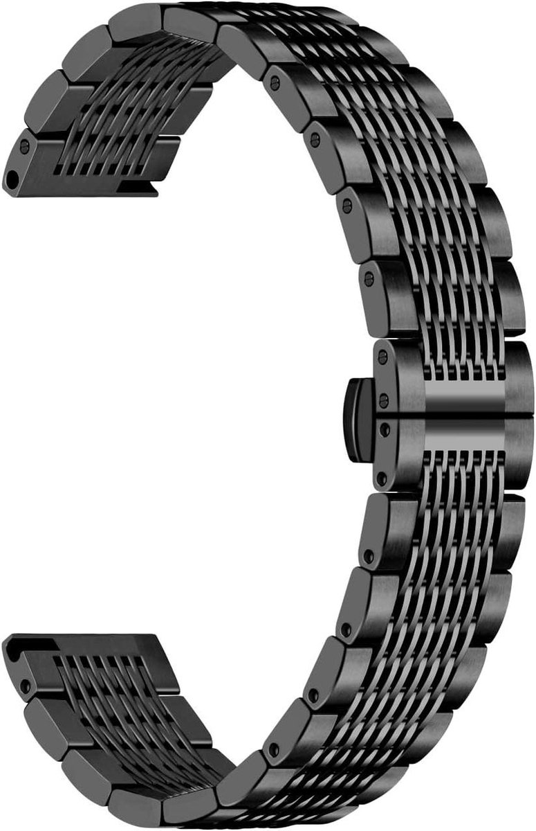 Nordivar - 20 mm 22 mm mesh horlogeband reservearmbanden voor roestvrijstalen horloges - Quick Release zilver zwart - metalen vlinderknoop - Zwart - Klassiek - Unisex