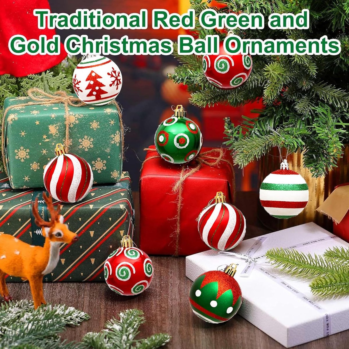 Kerstballen - 30 stuks onbreekbare kerstballen - 6 cm - plastic rode, groene en witte elf glinsterende kerstversieringen - geschikt voor kerstboomversieringen, feestdagen en huisdecoratie – foto 4
