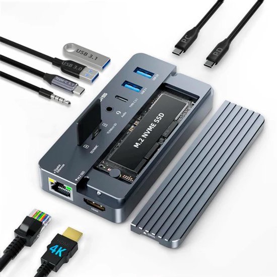 M2 SSD 2280 Harde Schijf Behuizing, M.2 NVME SSD-behuizing M.2 NVME naar USB3.1 Type-C GEN2 10Gbps behuizing NVMe PCIE M-Key Aluminium Adapter