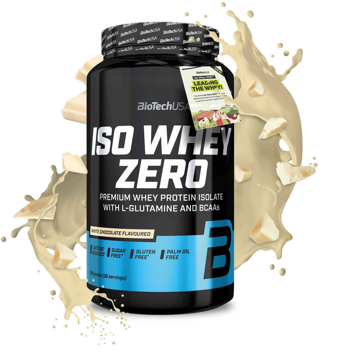 BioTechUSA Iso Whey Zero | Premium wei-eiwitisolaat | Grasgevoerd | Enzymvrij | Suiker- en glutenvrij, 908 g, Witte Chocolade