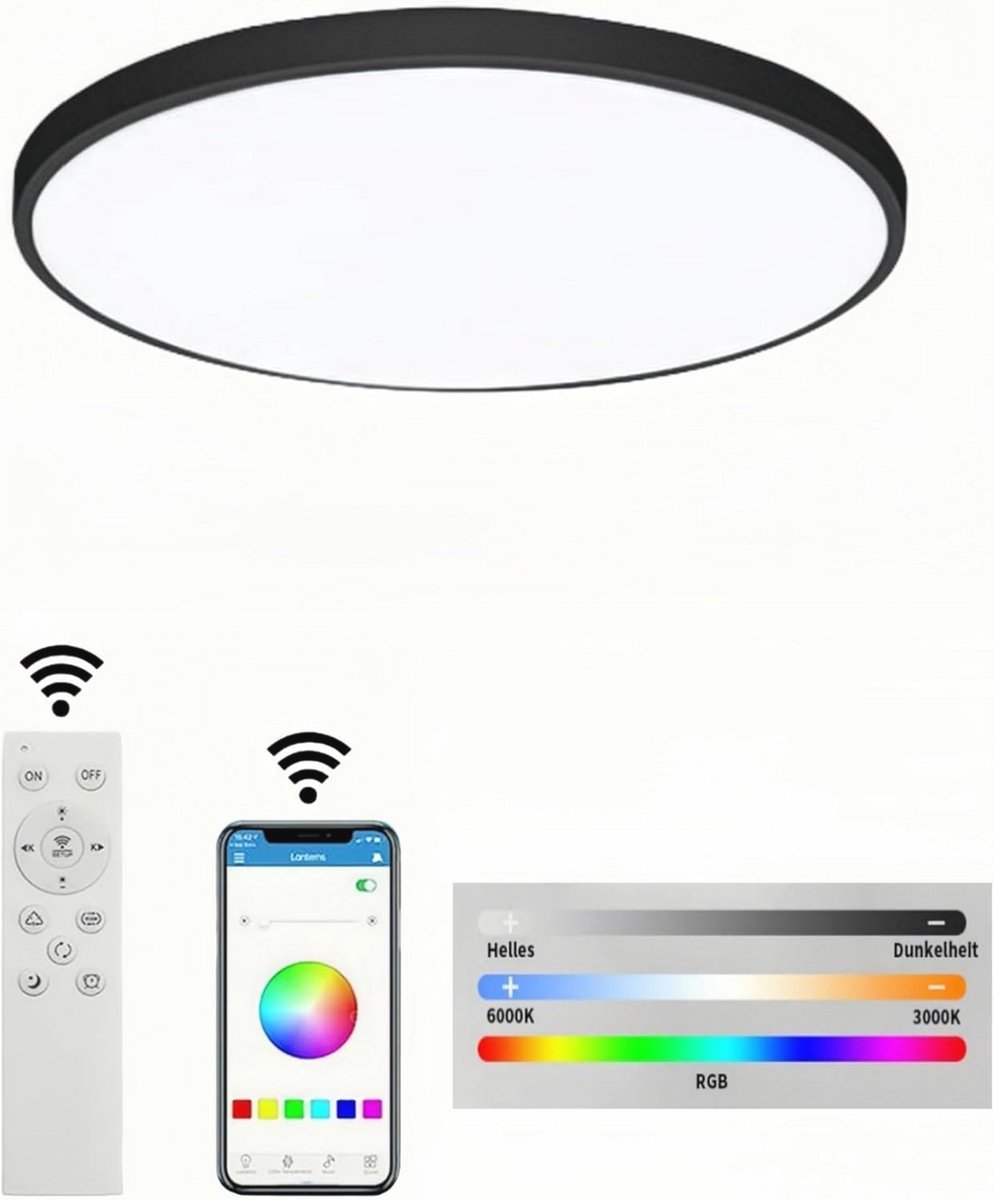 Dimbare RGB Led-plafondlamp met Afstandsbediening - 30 cm, 30 W, Geschikt voor Slaapkamer,