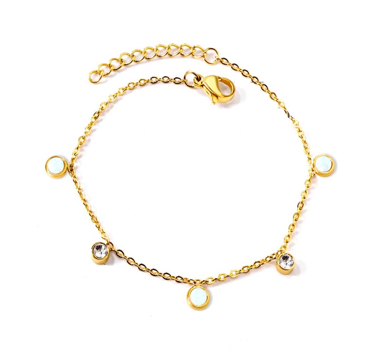 Planet Pink - Armband bedels diamantjes en parelmoer goud - Stainless Steel - Roestvrij Staal rvs - Waterproof