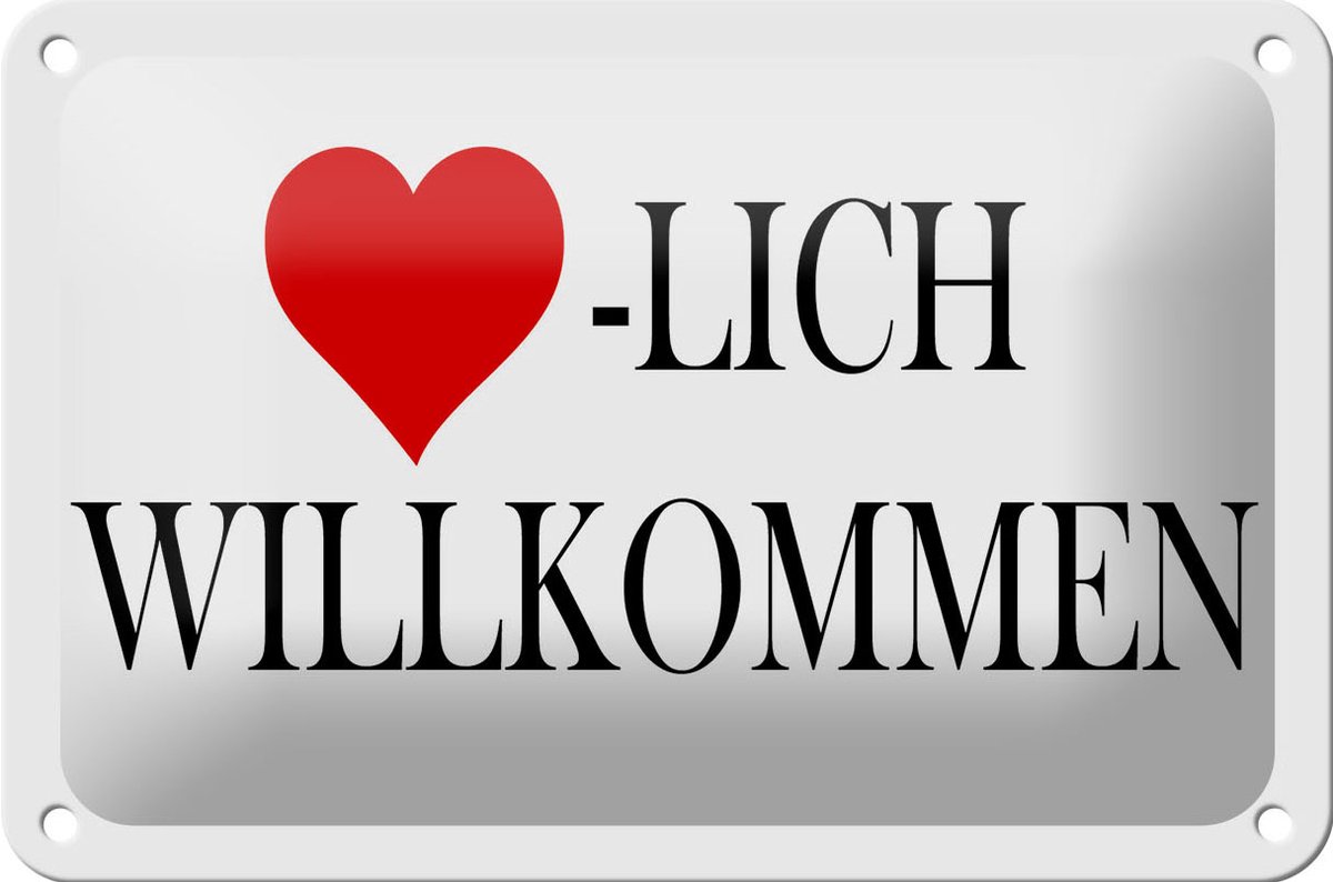Blechschild Spruch 18x12cm Herzlich Willkommen Herz