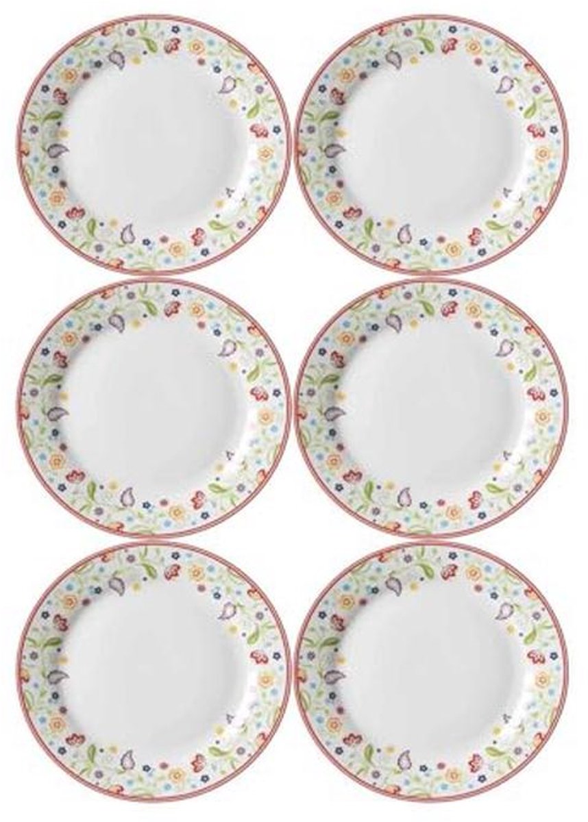 Kleurige ronde platte borden set van 6 – 27 cm met bloemenpatroon