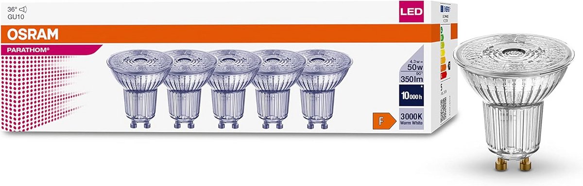 LED Reflectorlamp GU10 5-Pack 4.3W Warm Wit Energiebesparend Lange Levensduur