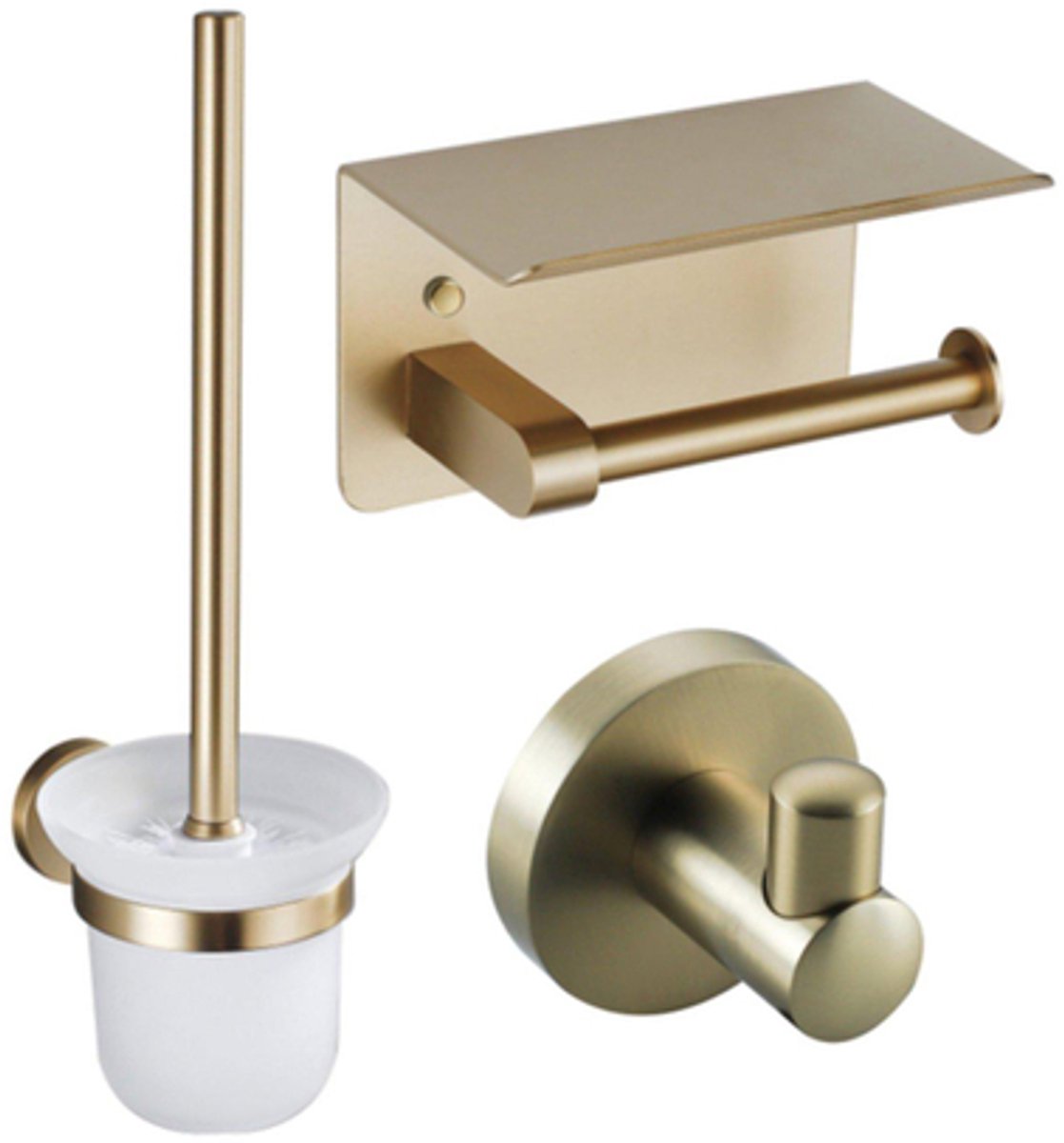 FugaFlow Eccelente Acces Toiletset- toiletrolhouder- toiletborstel - handoekhaak - Geborsteld Messing PVD