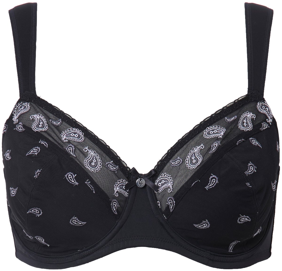 Ulla Popken Dames - Beugelbeha paisley-patroon - Zwart