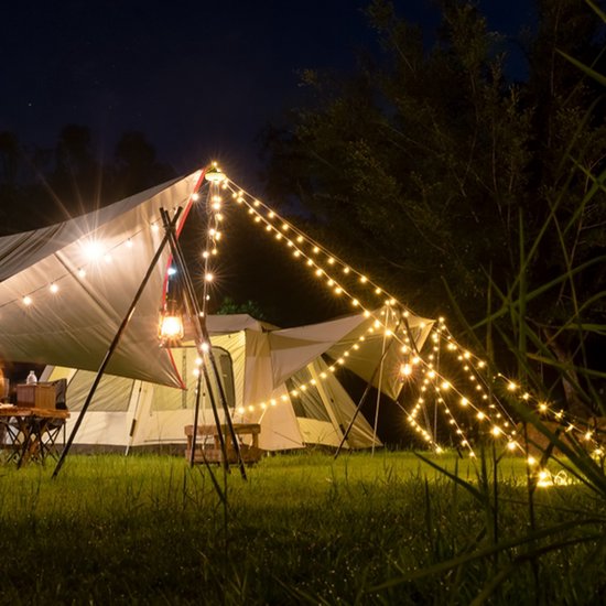 Tech Essentials Camping Lichtsnoer - 100LEDs - 10M - Warm-Wit Licht - Tentlamp - USB-Oplaadbaar - Oprolbaar - Kampeerlamp - Hanglamp - Nood — afbeelding 2