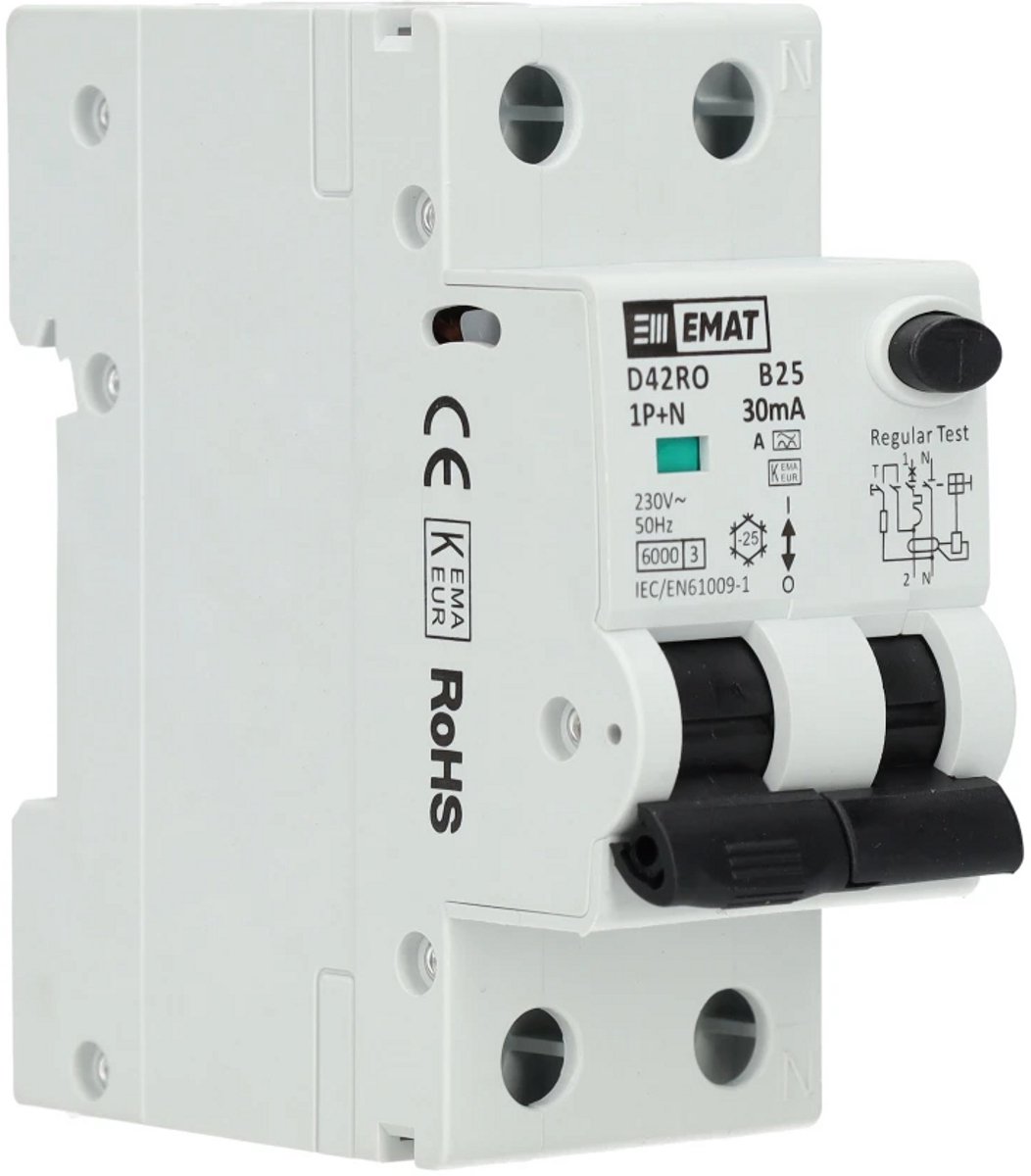 EMAT aardlekautomaat B25 1P+N 30mA Type A (85006408)