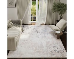 Tapiso ASH Vloerkleed Grijs Beige Abstract Vintage Design Laagpolig Tapijt Voor Woonkamer Slaapkamer en Hal Antislip - 200x300
