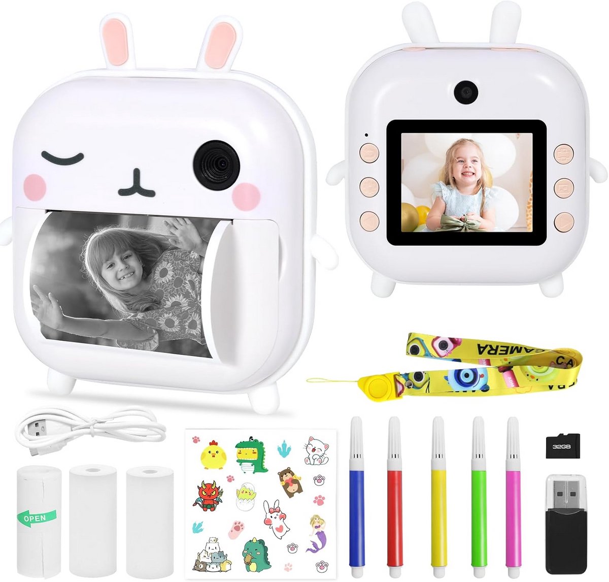 Kindercamera met Thermische Printer Geen Inkt Nodig 48MP Dubbele Camera HD Video Draagbaar Cadeau met Printpapier