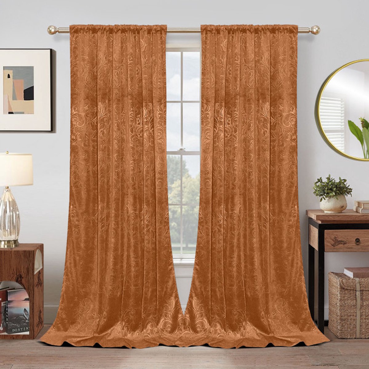 MUPOO Kant en Klaar Velours Gordijnen – Verduisterend, Warmte-Isolerend & Wasbaar – Kreukherstellend en Kleurvast – Dikke 2-Delige Set Voor Woonkamer en Slaapkamer – Oranje 132×274 cm