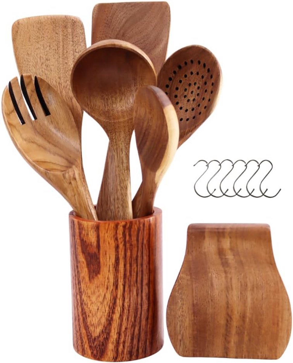 14-delige Houten Kookgerei Set van Acaciahout Kooklepels en Spatels