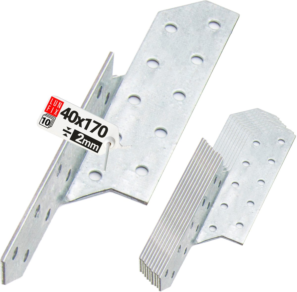 LUN FIX - Sparrenpfettenanker - Verzinkt - 40x170mm - Links - 10 stuks - Schwerlast-Winkelverbinder - Balkenverbinder
