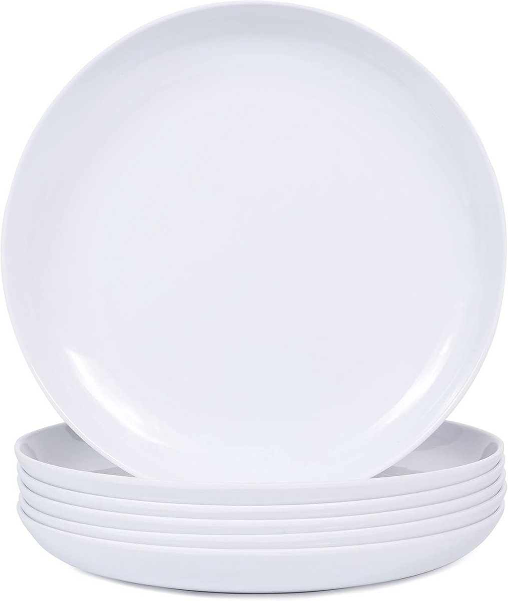 Set van 6 Witte Melamine Pastaborden - 10 Inch Servies voor Binnen en Buiten, Onbreekbaar
