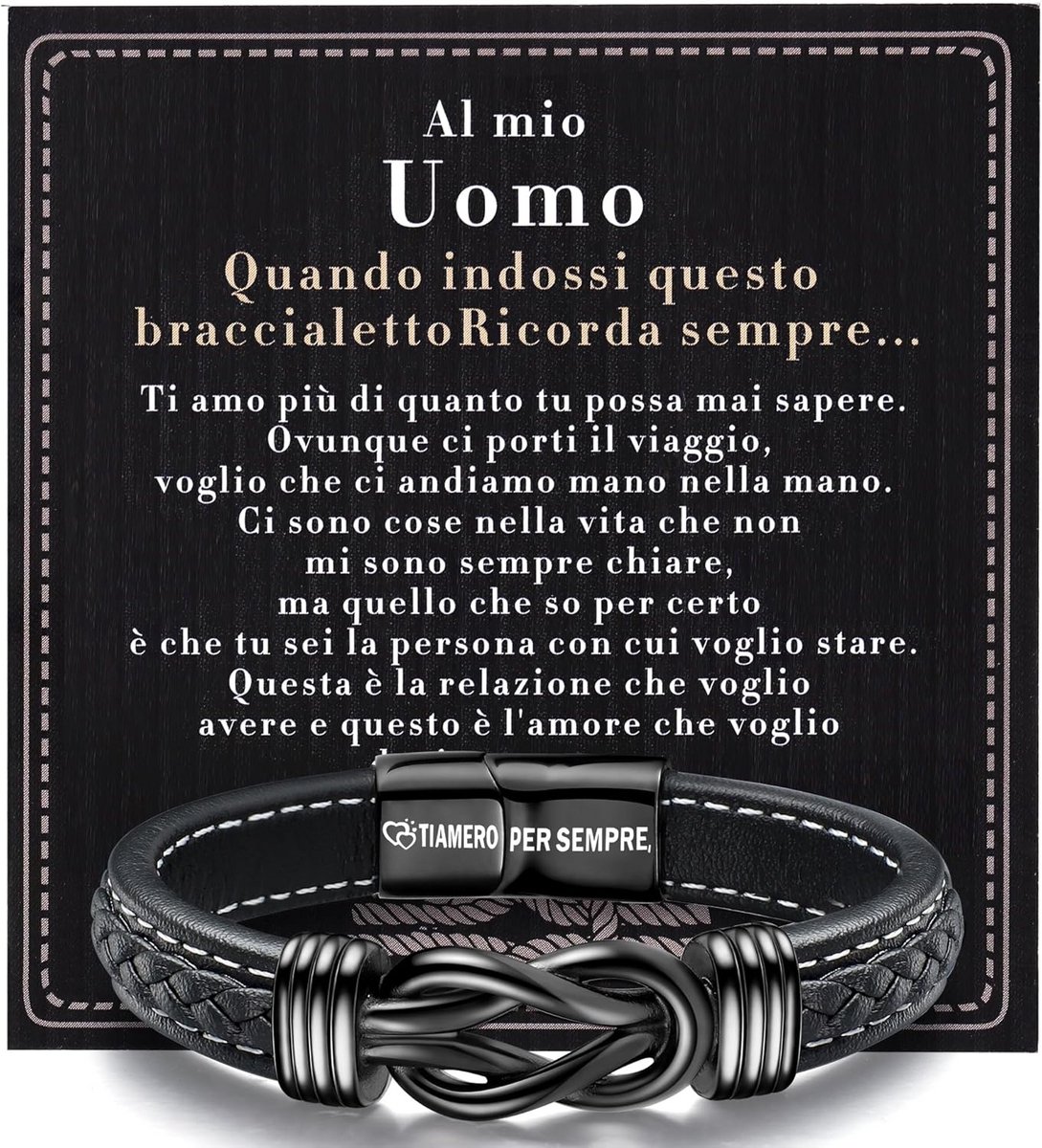 Lederen Heren Armband met "Ik Hou Van Jou" Boodschap - Cadeau voor Vriend, Man of Valentijnsdag