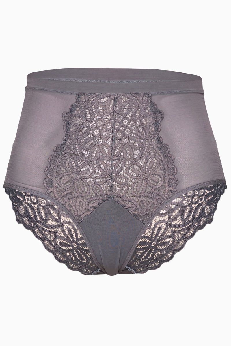 TruYou - Dames - Maxislip bloemen-kant microvezels - Grijs - Maat 58+