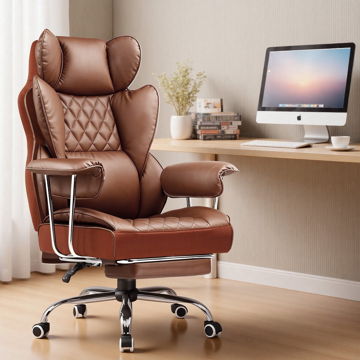 GTPLAYER Ergonomische Gamingstoel met Voetensteun - Bruin - afbeelding 2