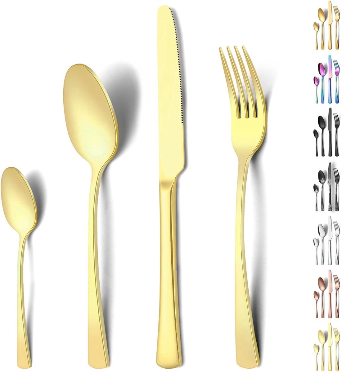 Stunq® 24-delige bestekset voor 6 personen, premium roestvrijstalen bestekset met vork, mes, lepel, vaatwasmachinebestendig, uniek en elegant in champagne-look