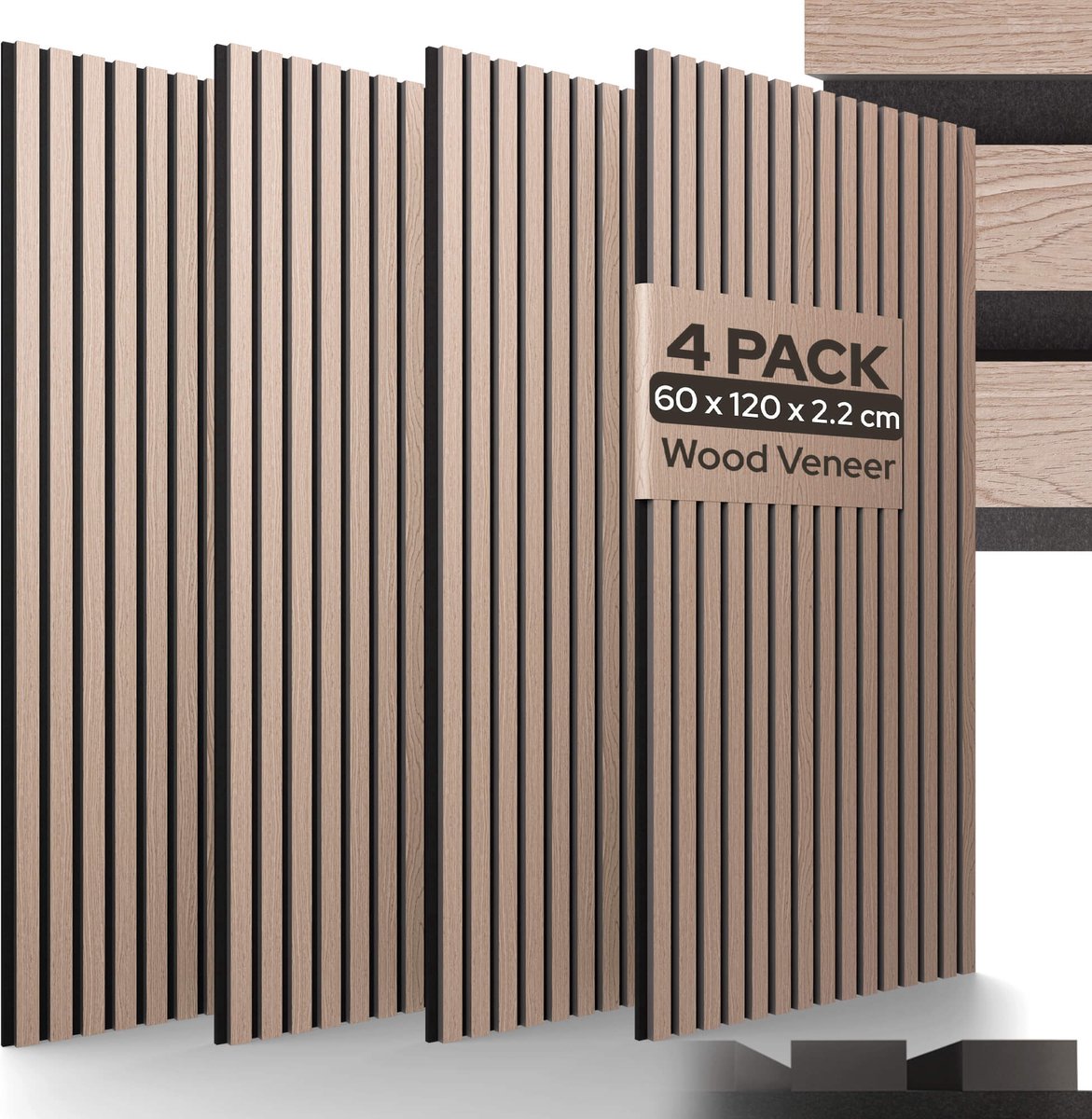 AREBOS Akoestisch paneel 120 x 60 cm lamellenwand houtlook wand geluidsisolatie