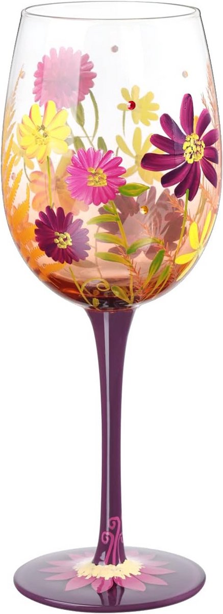 Handgeschilderd Wijnglas met Bloemendetail - Uniek Cadeau