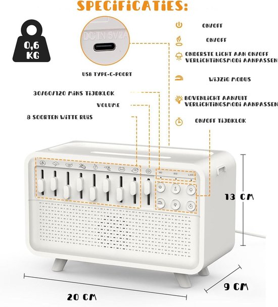 4-in-1 Slaapmachine: Witte Ruis, Luchtbevochtiger, Nachtlamp en Bluetooth Speaker — afbeelding 4