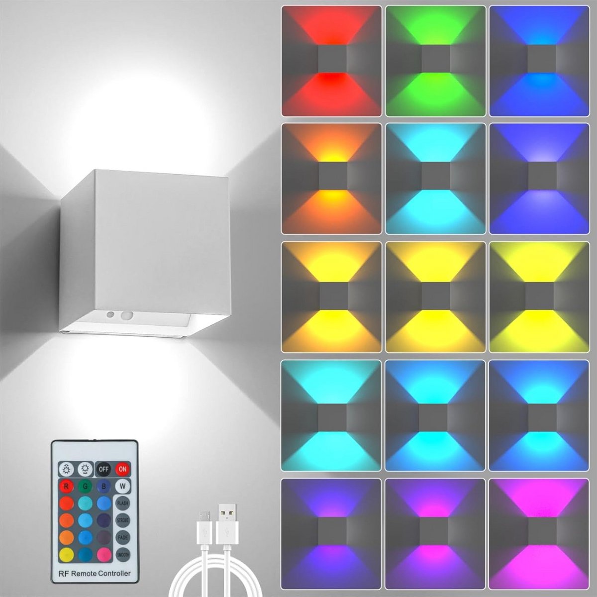 Dimbare Draadloze RGB Wandlampen met Afstandsbediening voor Binnen