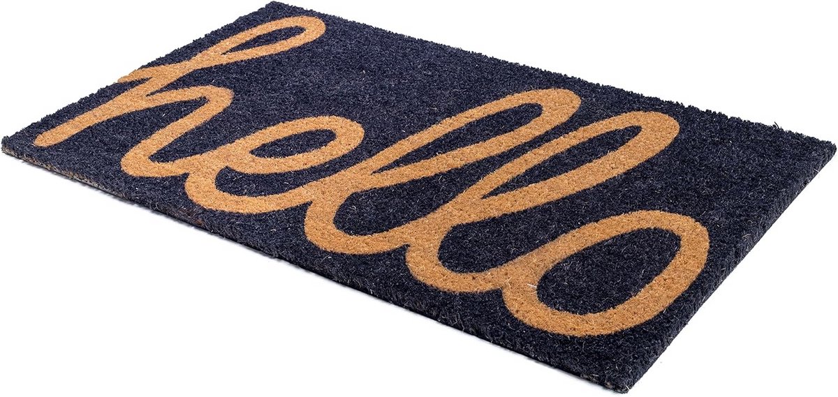 Handgeweven Deurmat met 'Hello' - Decoratief en Antislip voor Voordeur en Terras - Donkerb