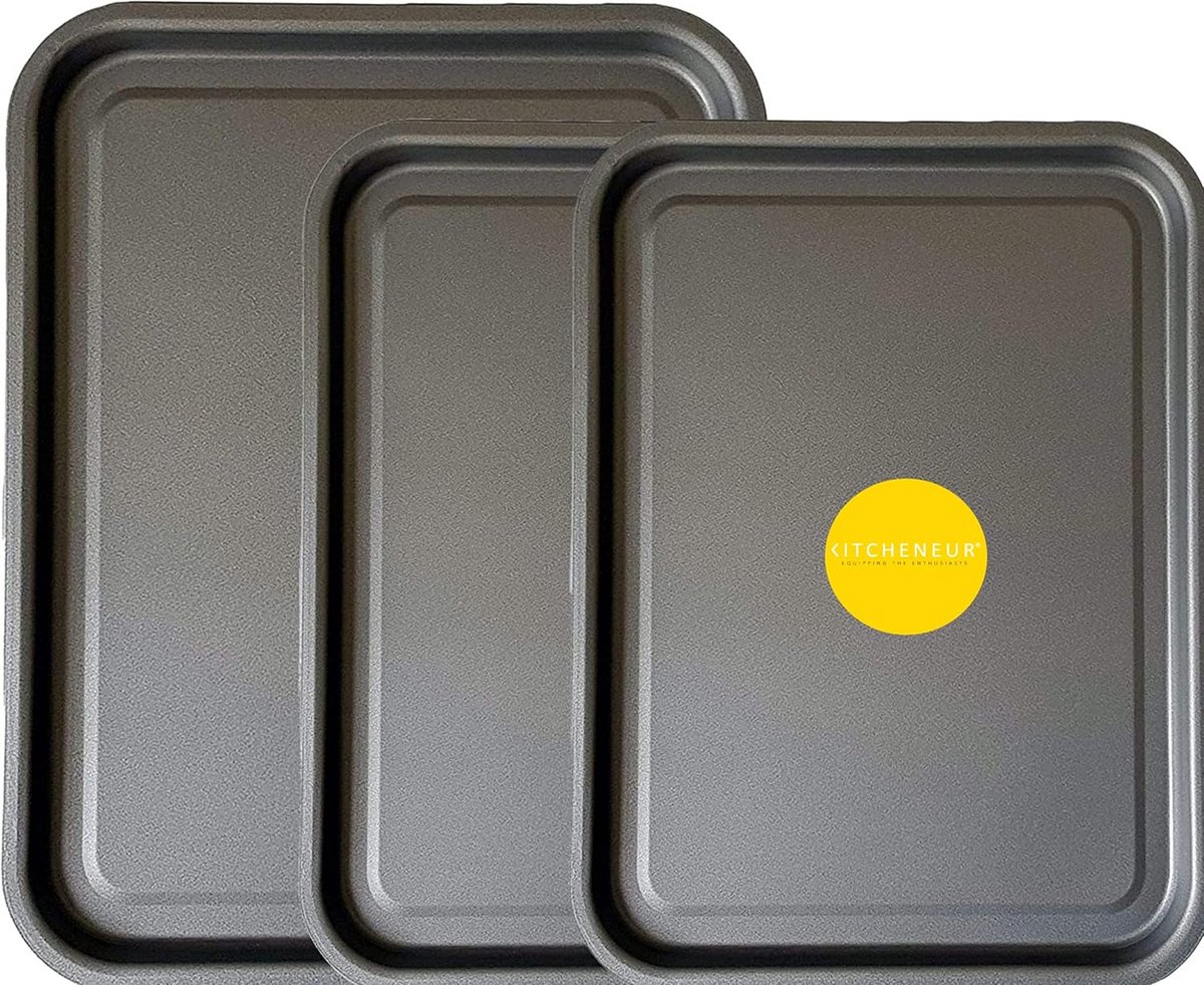 3-Delige Set Bakplaten Oven – 38cm & 35cm – Antiaanbak – Vaatwasserbestendig