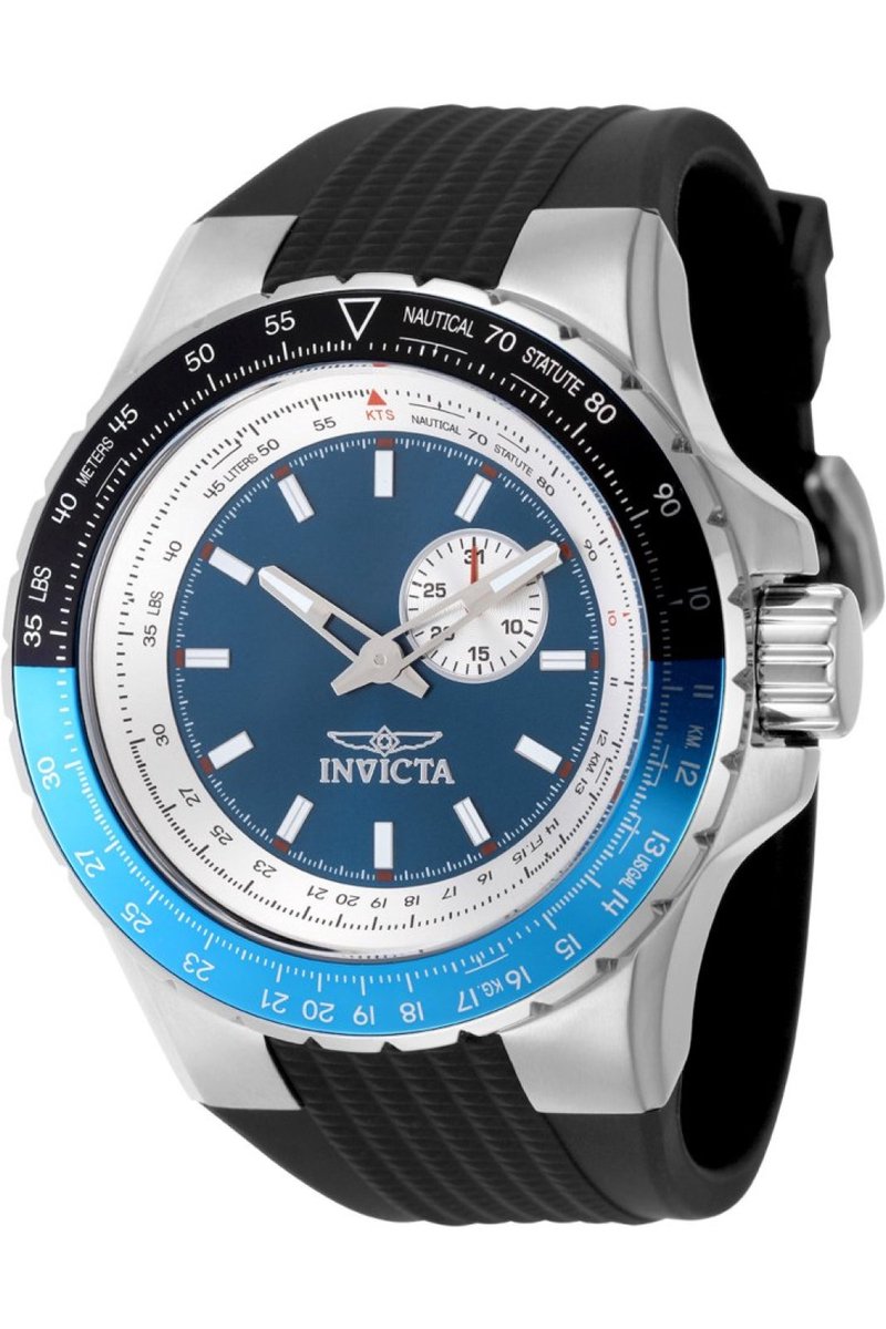 Invicta Aviator 49717 Heren Horloge - Waterdicht - Analoog - Quartz Uurwerk - Roestvrij Staal met blauwe Wijzerplaat - 50mm